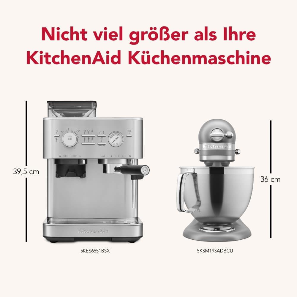 KitchenAid kaffeemaschine mit mahlwerk I Halbautomatische Espressomaschine I Heißgetränke von Espresso bis Cappuccino I Milchschäumerfür, Milchkännchen, Bohnenbehälter (Edelstahl)