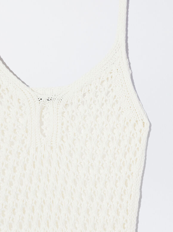 Vestido longo de tricô - Branco-creme