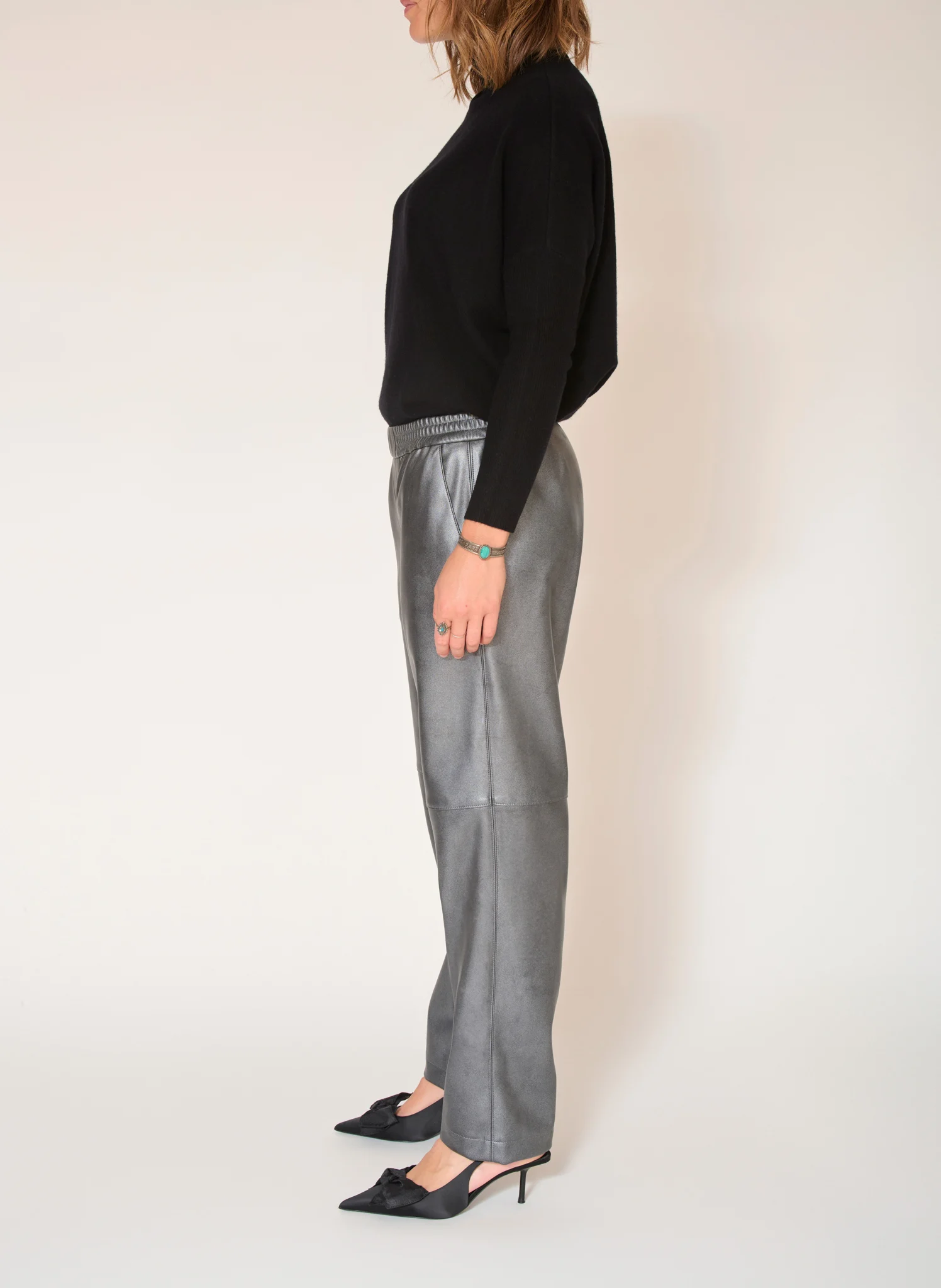 PIAZELLA - Pantalon droit effet cuir métallisé| Marron
