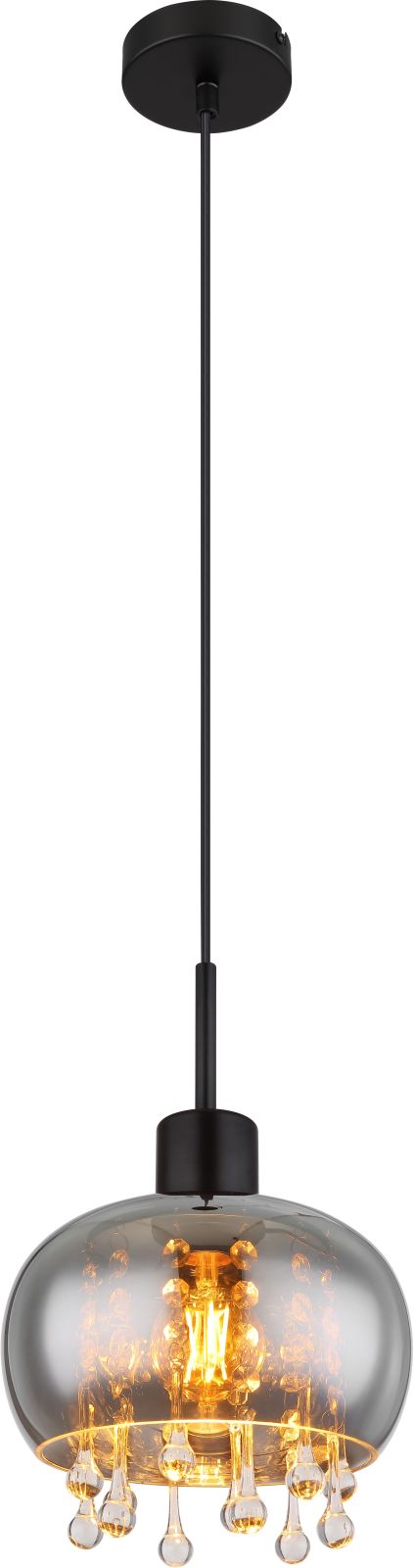 LED-Pendelleuchte - schwarz matt-rauchfarben - Glaskristalle - Ø 21 cm