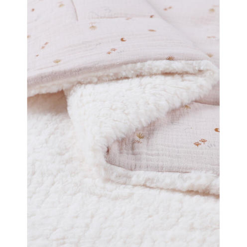 Couverture 100x140cm mousseline & sherpa Bali Moka et Snow - NOUKIE 'S