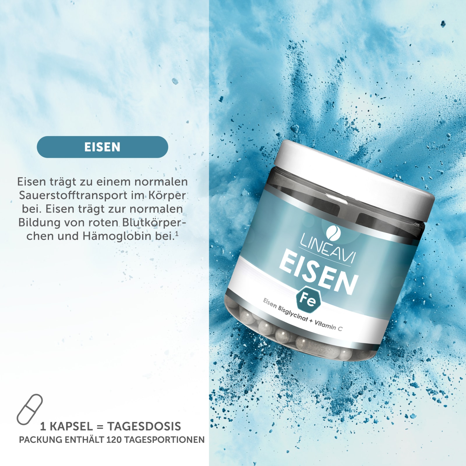 LINEAVI Eisen Bisglycinat + Vitamin C (120 Kapseln)