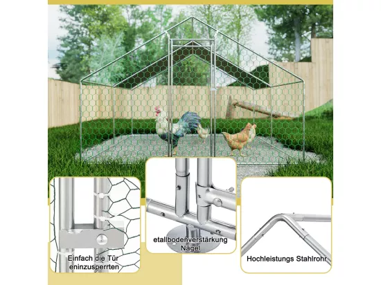 Chalet de jardin poulailler 3x4x2 mètres en métal avec serrure sécurité et toile PE imperméable pour petits animaux domestiques