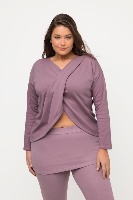 Yoga-Shirt, drapiert, V-Ausschnitt, Langarm, Biobaumwolle