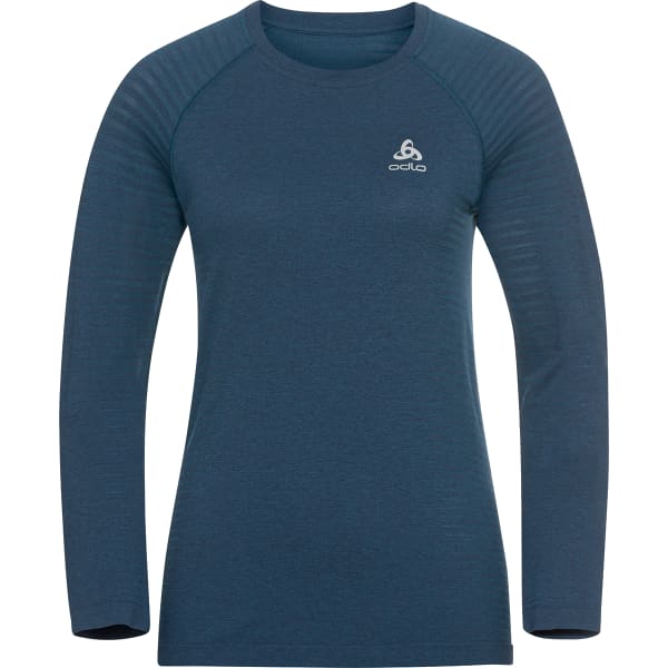 T-shirt running ODLO ESSENTIAL SEAMLESS T-SHIRT L/S CREW NECK W BLUE WING TEAL MELANGE
