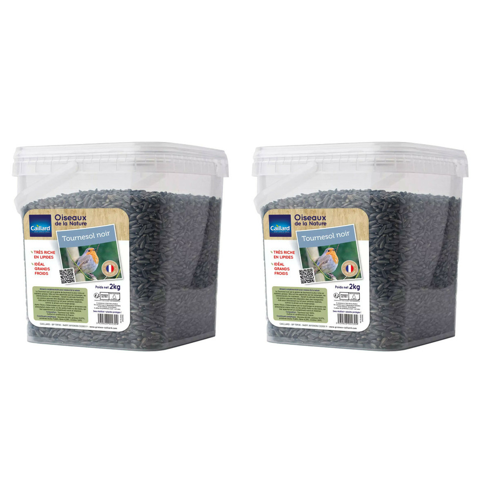 Seau de graines de tournesol noir 2 kgs pour oiseau de la nature - lot de 2