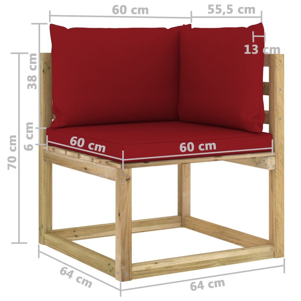 Salon de jardin meuble d'extérieur ensemble de mobilier 6 pièces avec coussins bois de pin imprégné