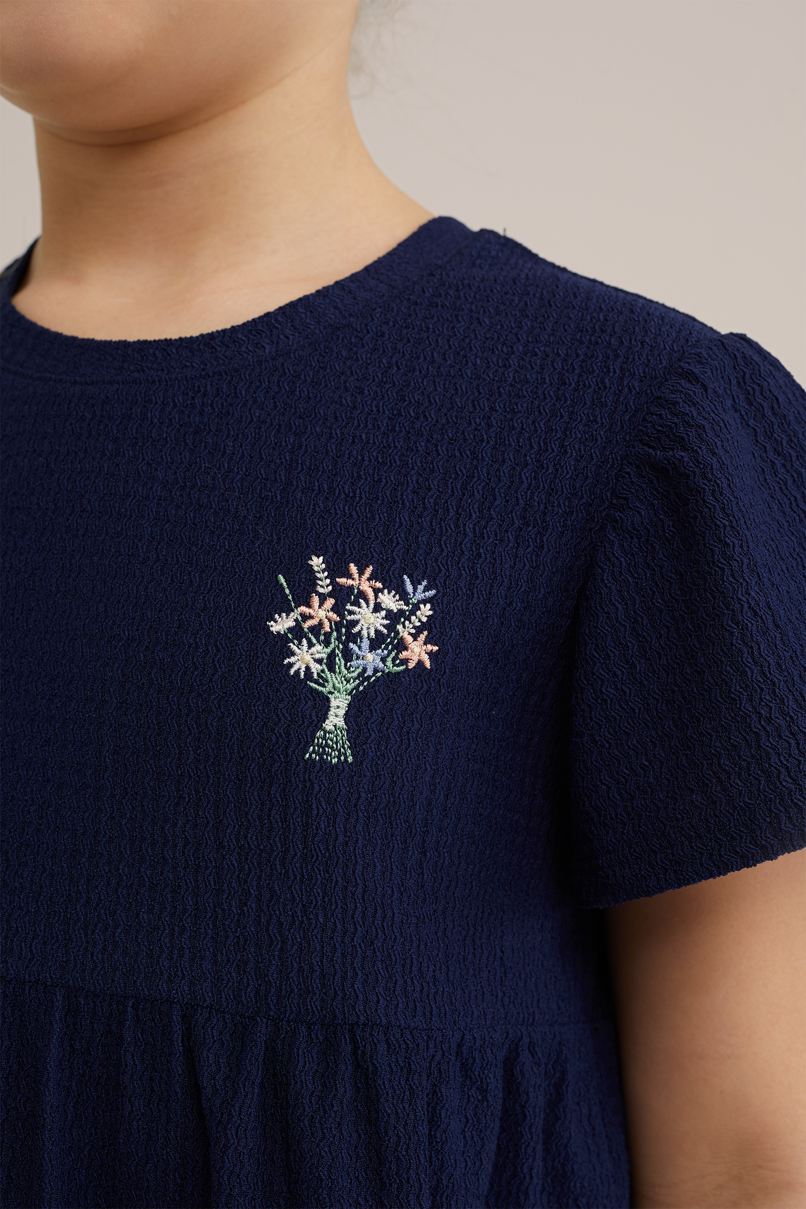 Meisjes T-shirt met structuur WE Fashion Marineblauw