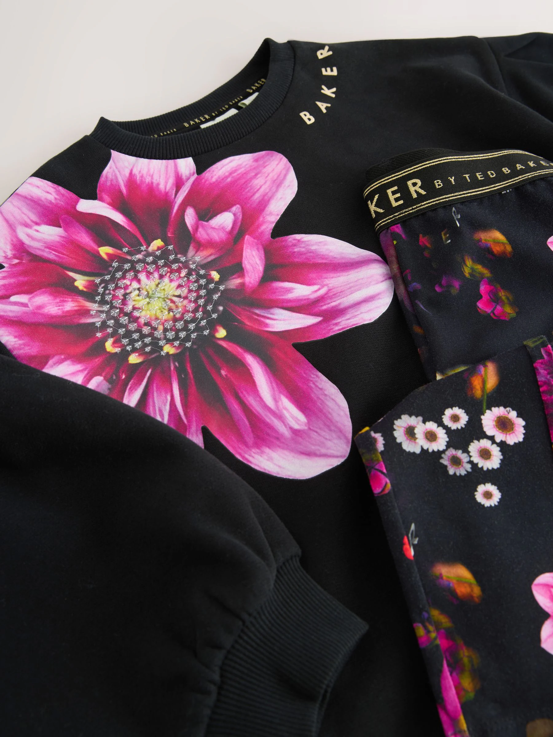 Baker by Ted Baker Flower Print Black Sweatshirt and Leggings Set 2 Piece