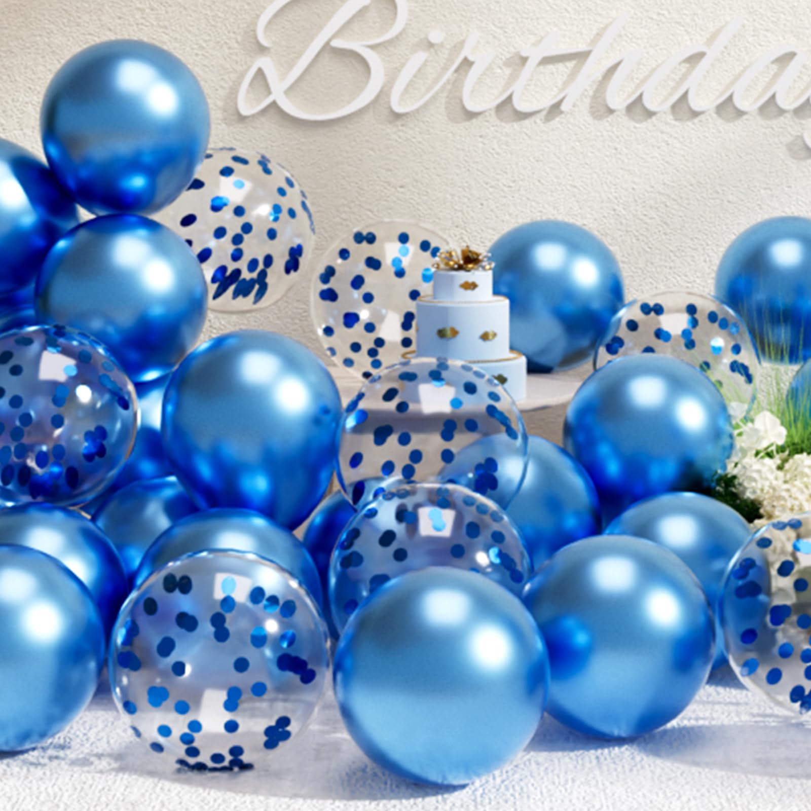 (10er Set) Ø30cm Party Deko Ballons Latex Luftballons mit Konfetti - Blau