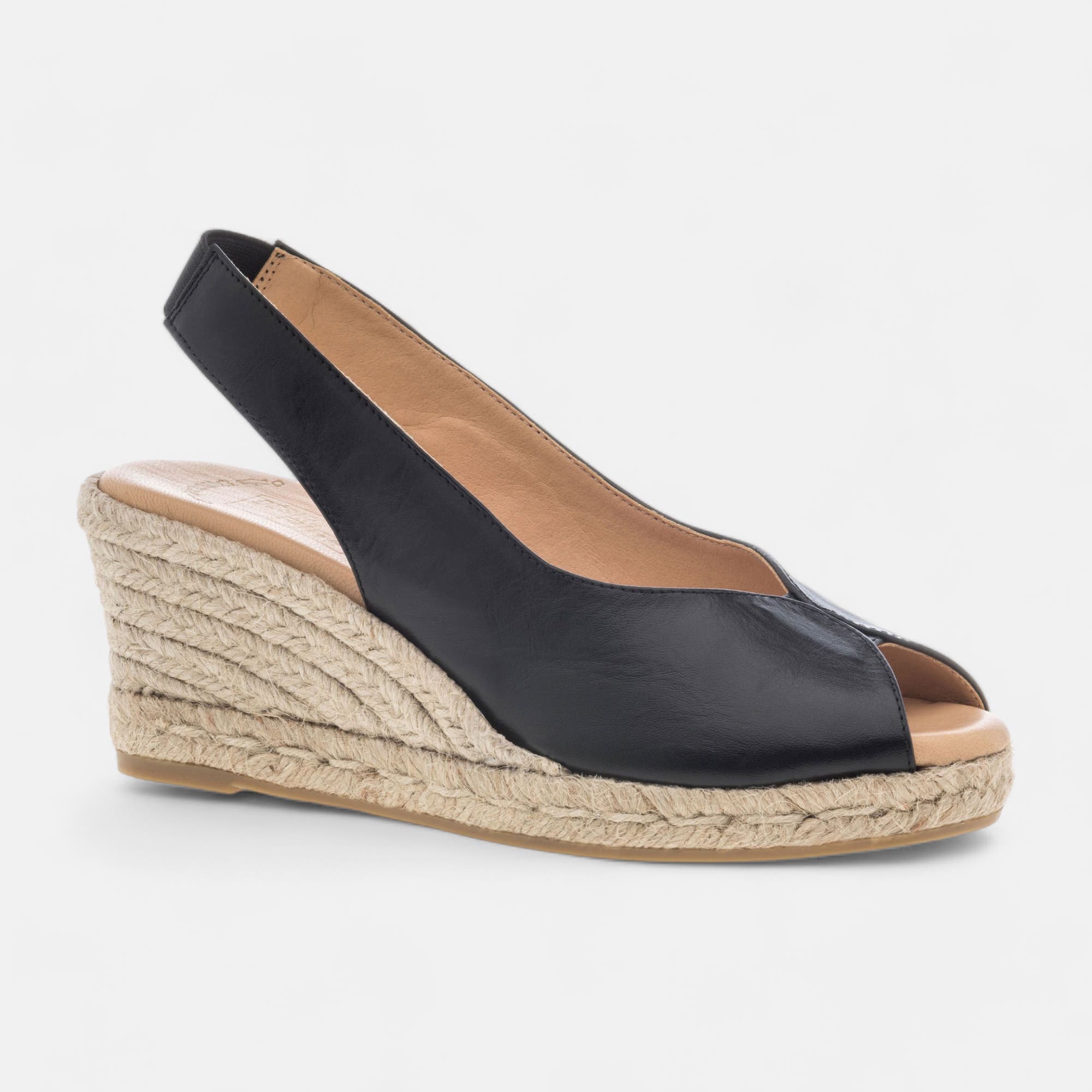 Espadrilles à talon Femme en cuir noir
