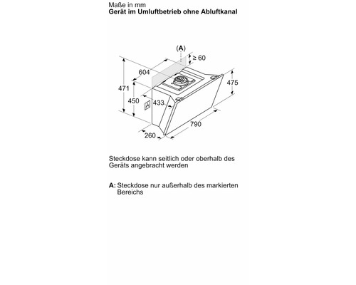 Bosch DWJ81AN60 recirculatie afzuigkap voor wandmontage, BxD 80 x 43,3 cm, zwart
