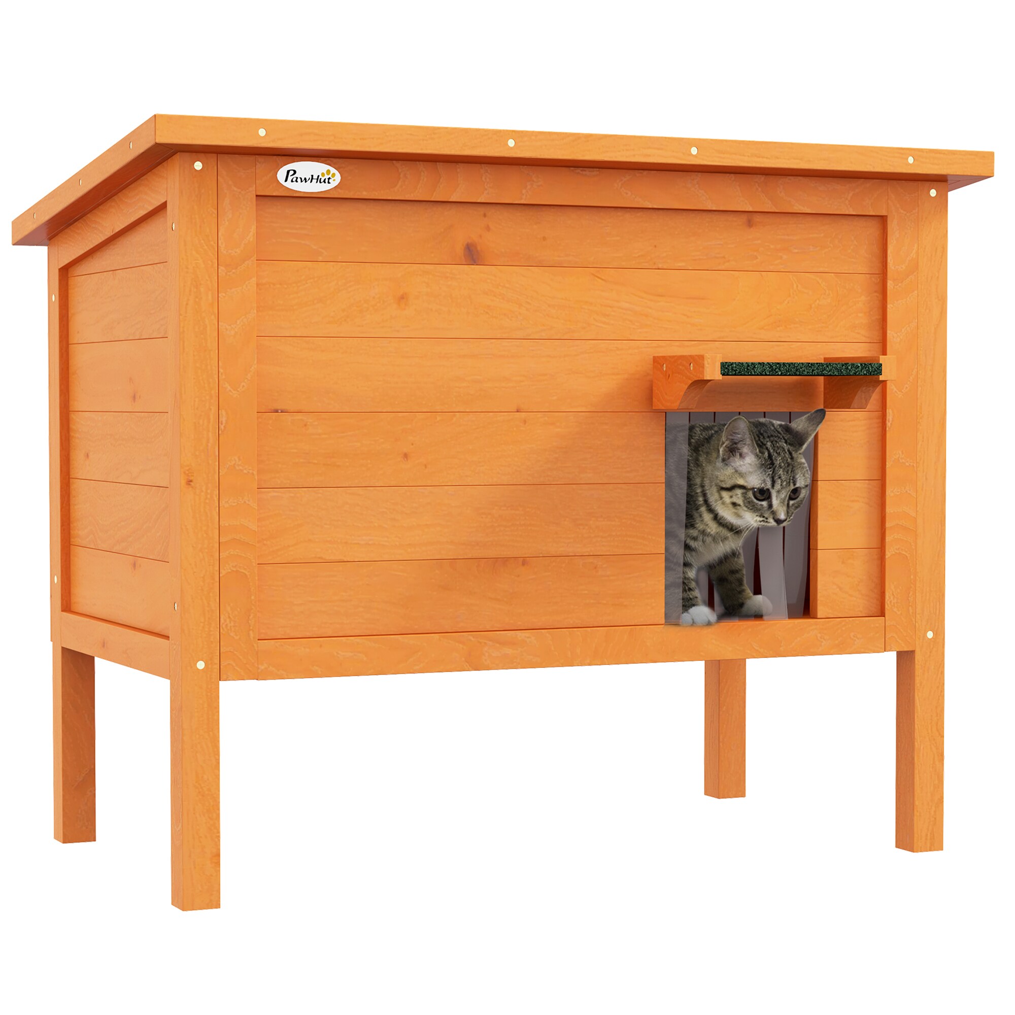 PawHut Katzenhütte mit Dach und Katzenklappe orange 85L x 50B x 68,5H cm