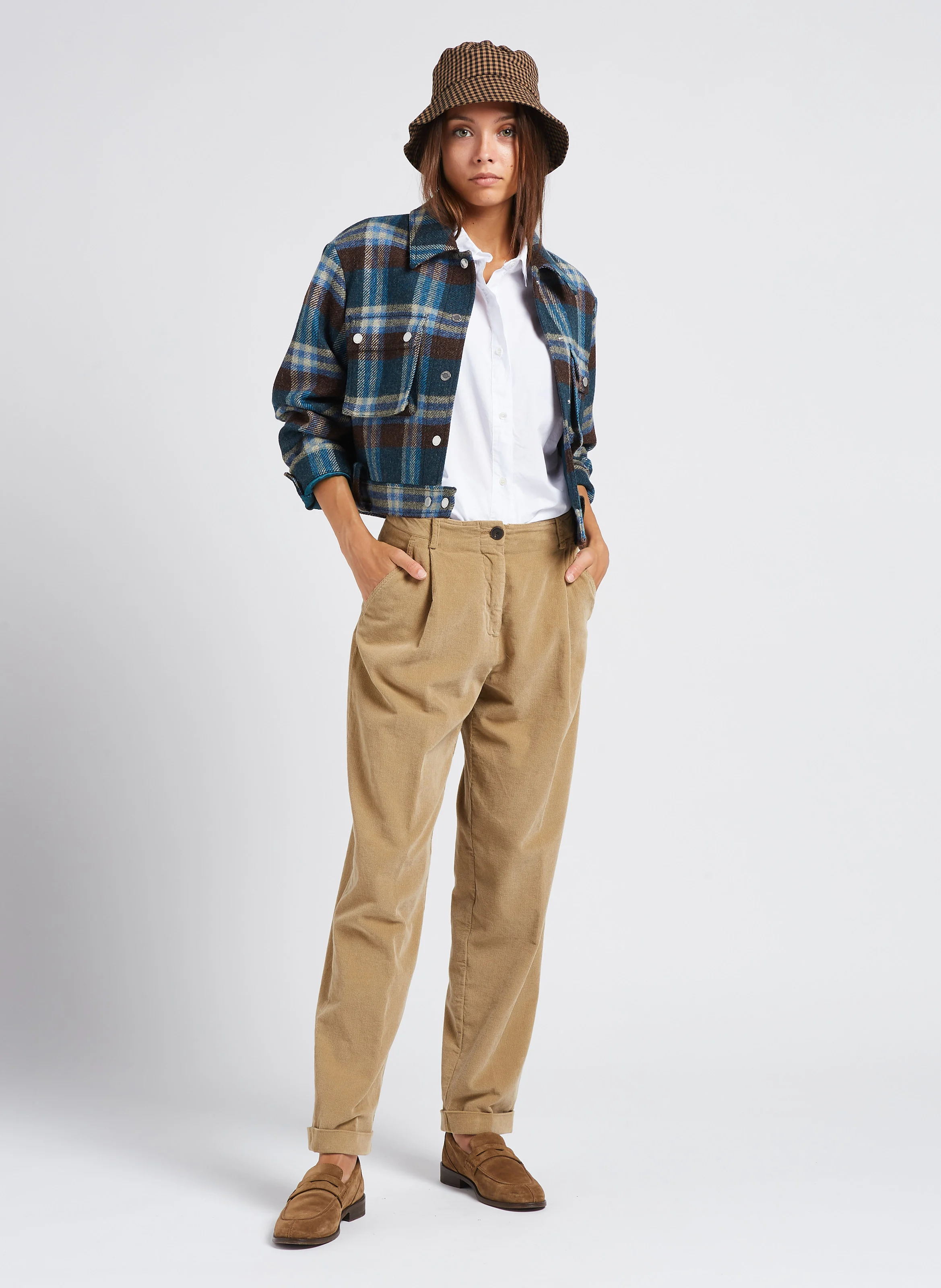 Pantalon carotte en coton de velours côtelé| Marron