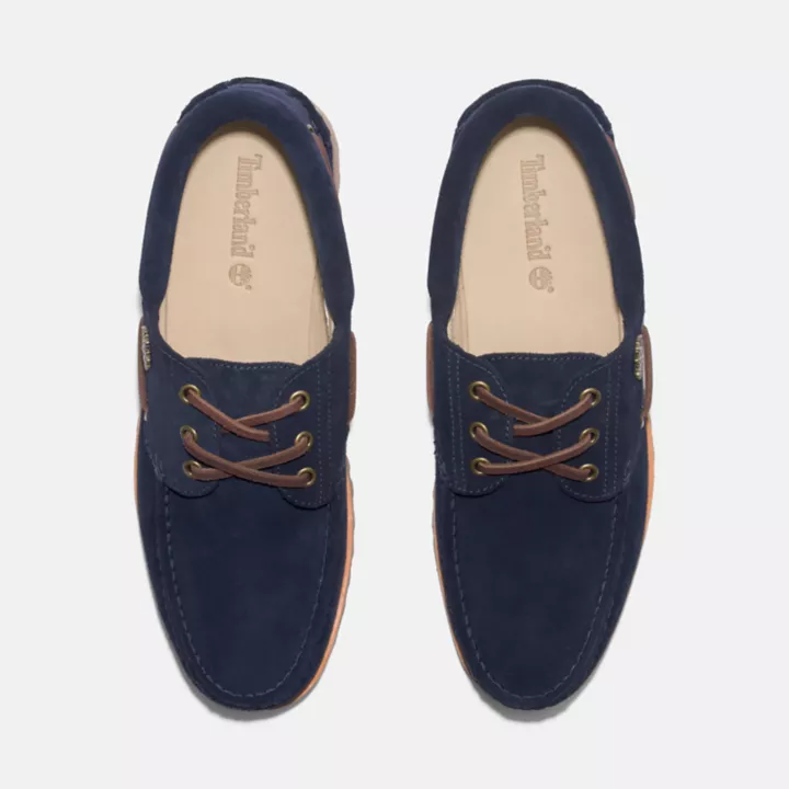 Chaussure bateau à trois œillets cousue main Timberland C.F. Stead Indigo Suede pour homme en bleu foncé