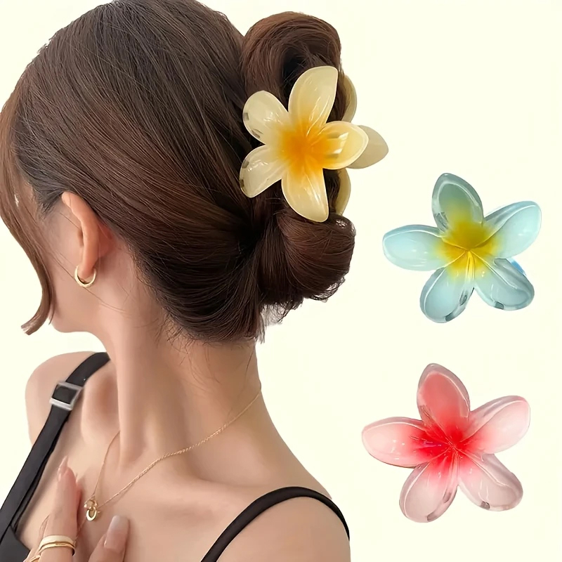 (3er Set) 8cm Haarspange Klammer Krallen Clip Haar Accessoire Blume - Bunt
