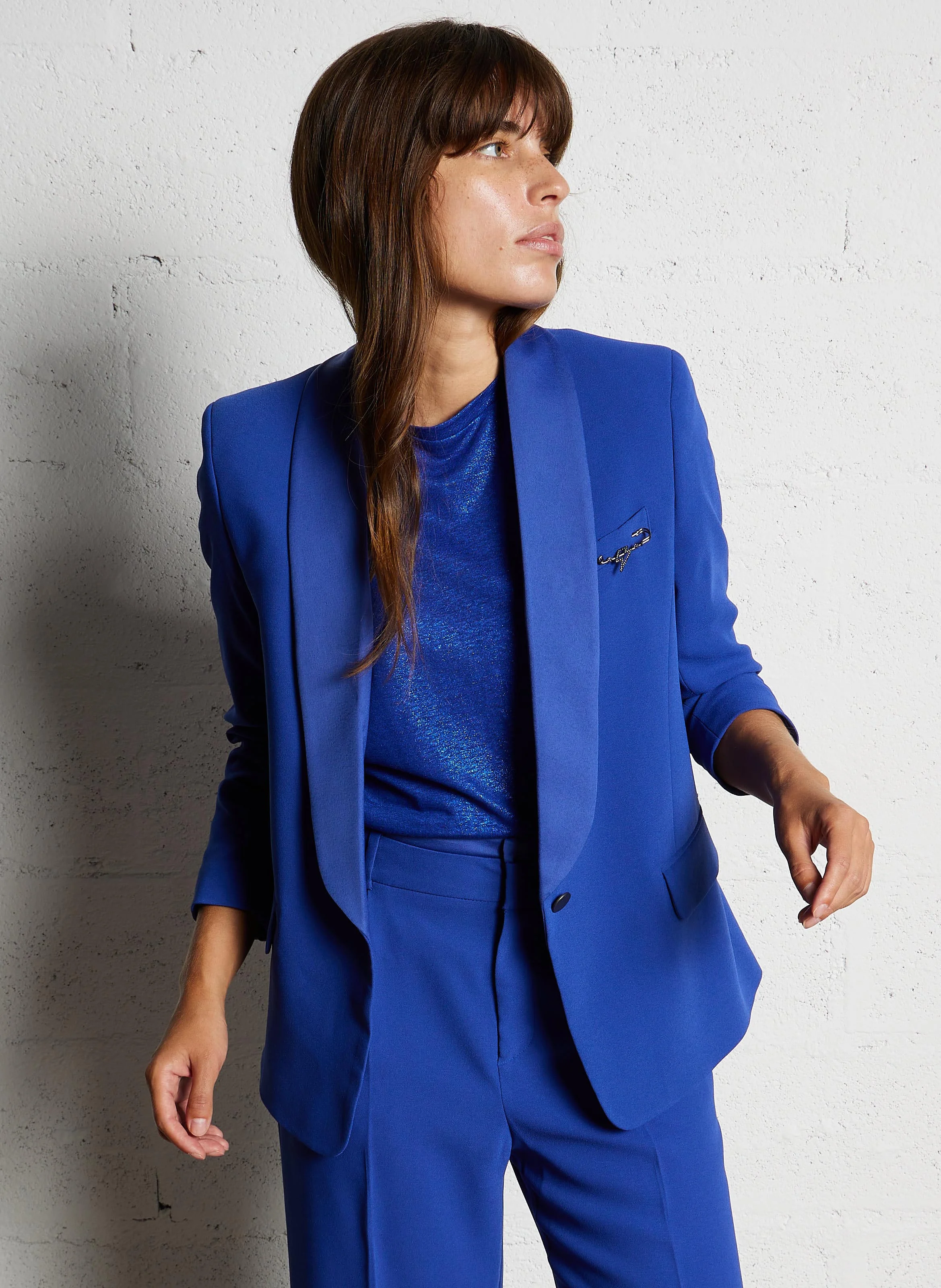 Veste tailleur oversize col châle | Bleu