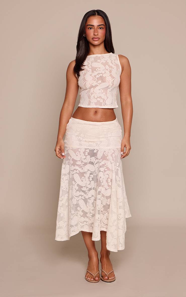 Crème Jupe Midi Fluide Tissée À Motif Paisley Petite Taille Co-ord