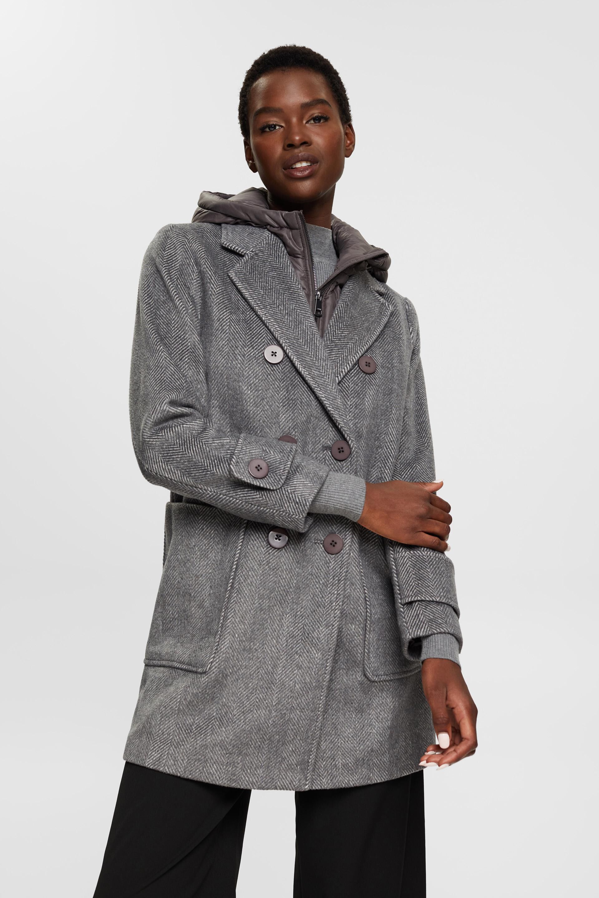 Manteau en laine mélangée à capuche amovible