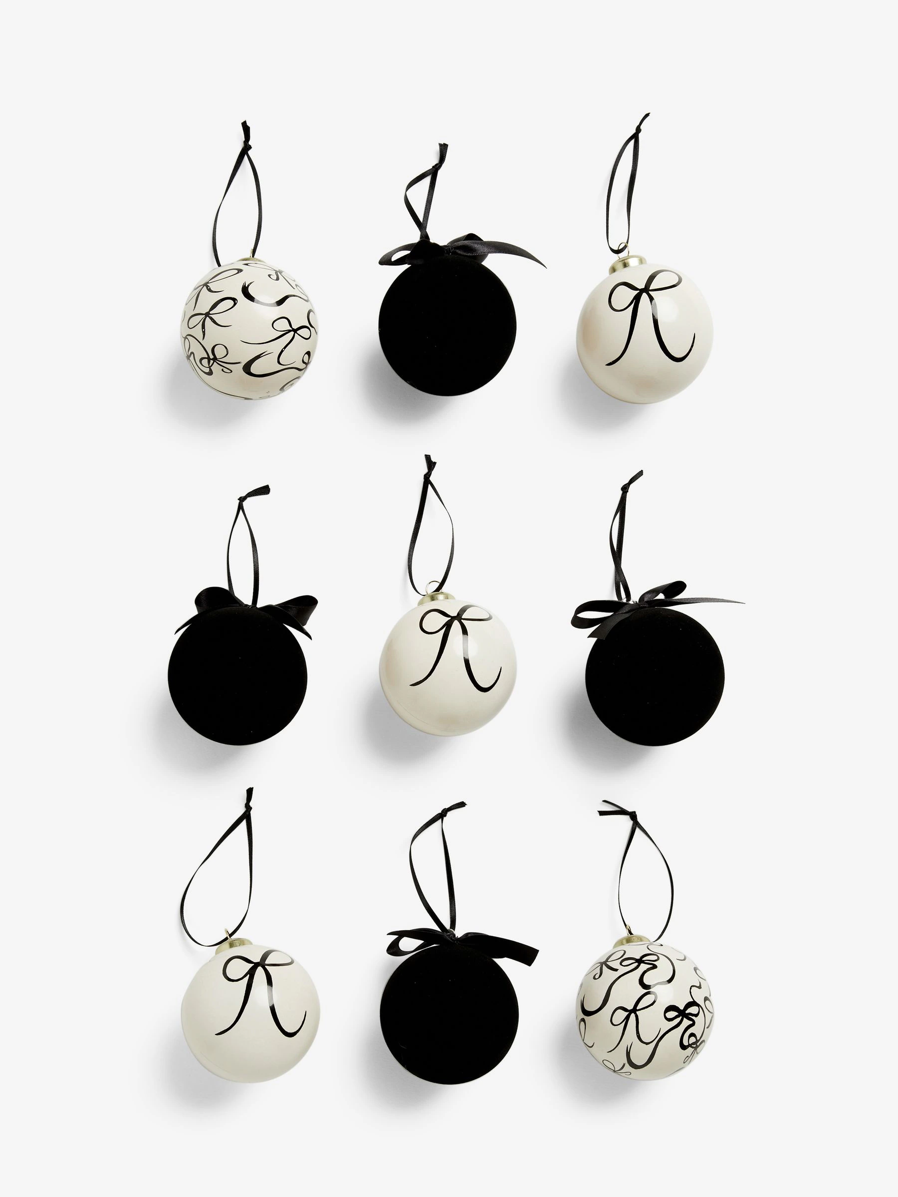 Set van 9 kerstballen met strik