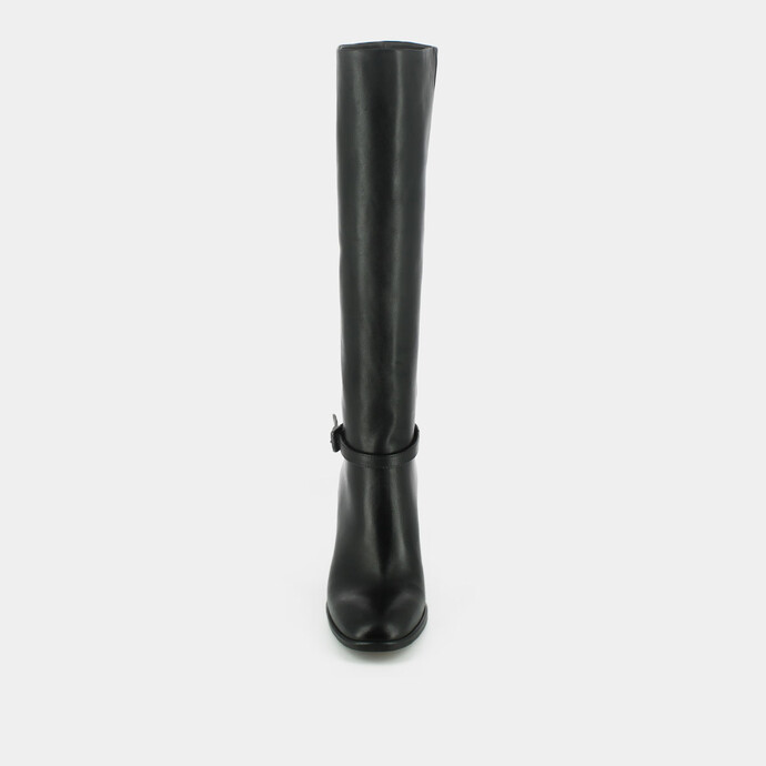 Bottes à talons et boucles argentées  en cuir noir