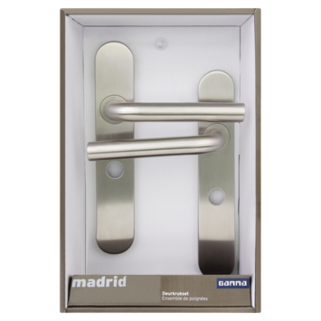 Gamma deurkruk set Madrid ovaal schild vrij-bezet sluiting 63/8 mm RVS