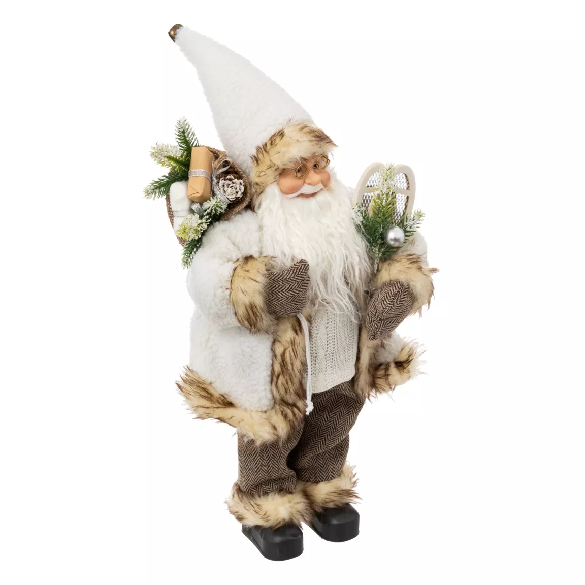 Père Noël traditionnel (H45 cm) Léon en raquette