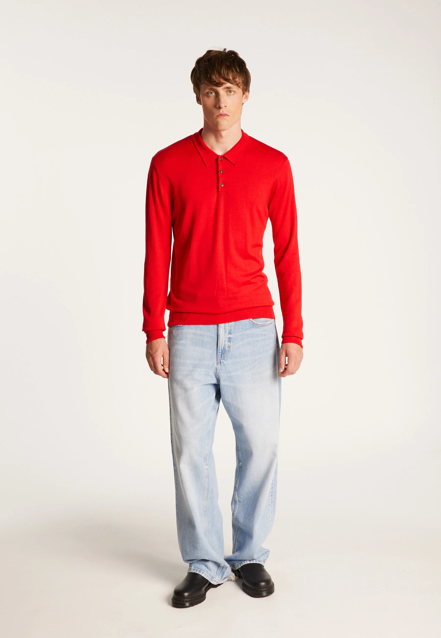 ENIAH24 - Pull col polo en laine mérinos | Rouge