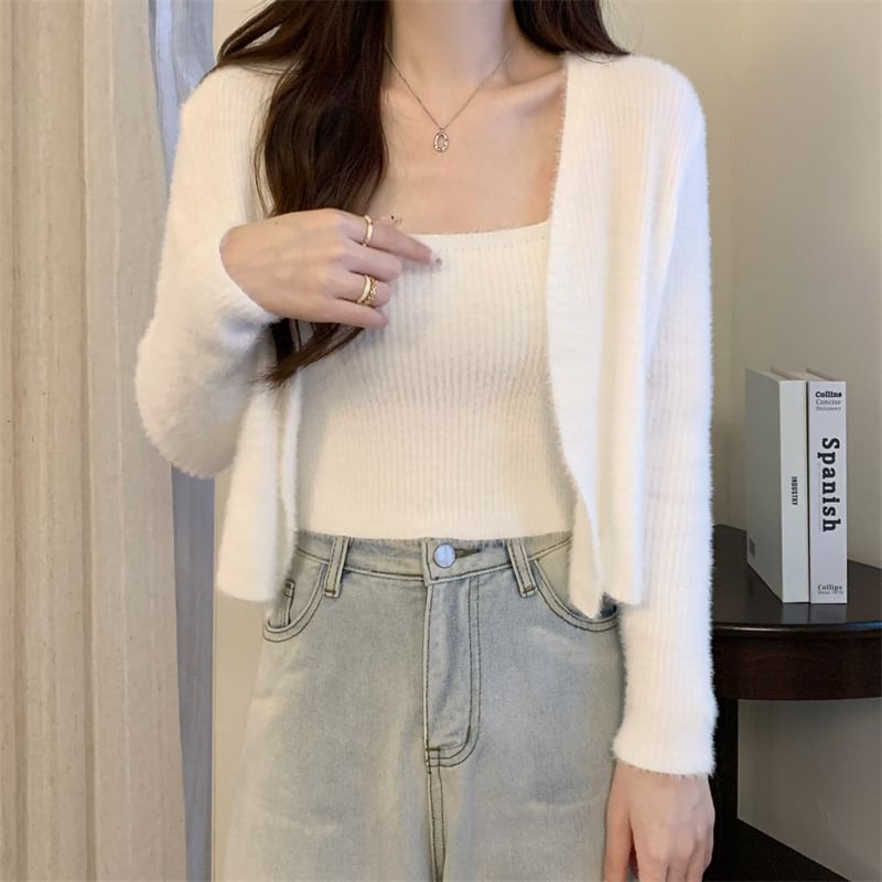 Ukiyo - Set: Effen gebreide camisole top + vest