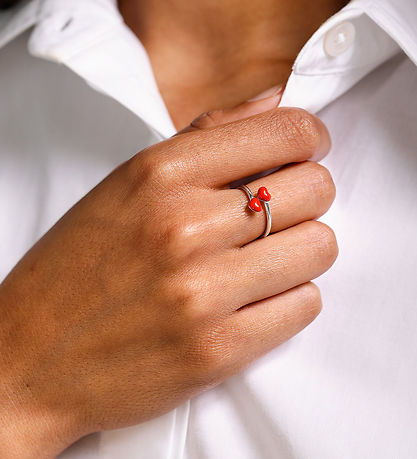 Design Letters Ring - Little Big Love - Sølv/R?d