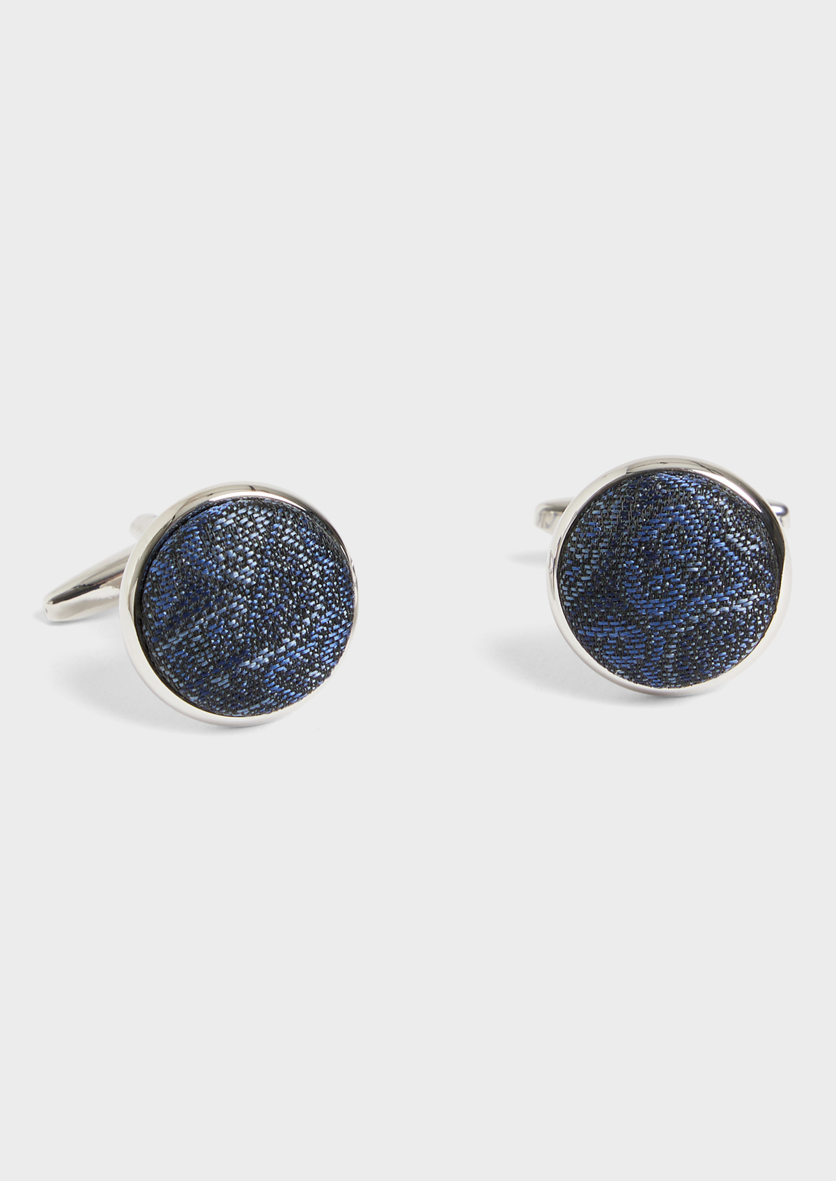 Boutons de manchettes ronds en soie mélangée bleu indigo à motif fleuri