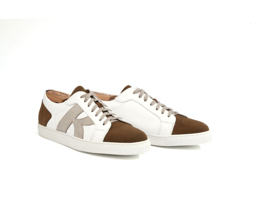 Sneakers homme Blanc et Velours Cognac - BRENTWOOD