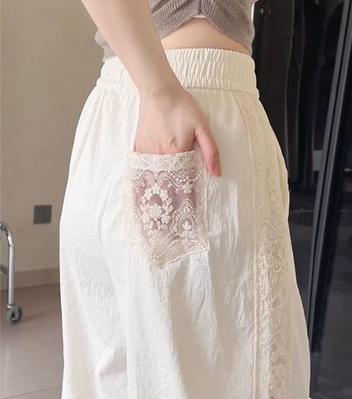 evanesce - Hoge taille effen kanten wijde broek