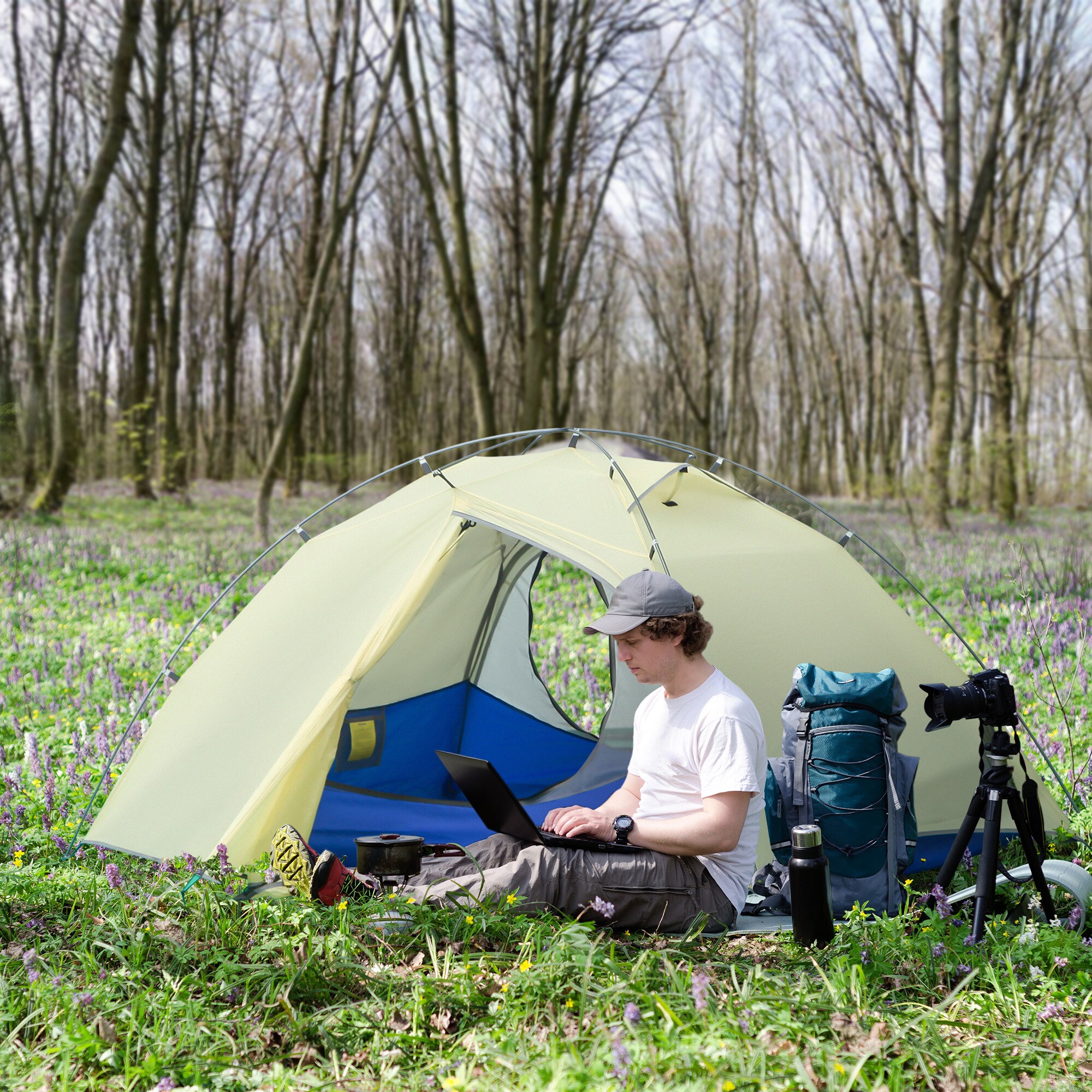 Outsunny Campingzelt mit Tragetasche weiß 230L x 140B x 110H cm