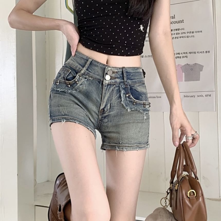 Girliepairs - Mid Rise Distressed Denim Hotpants