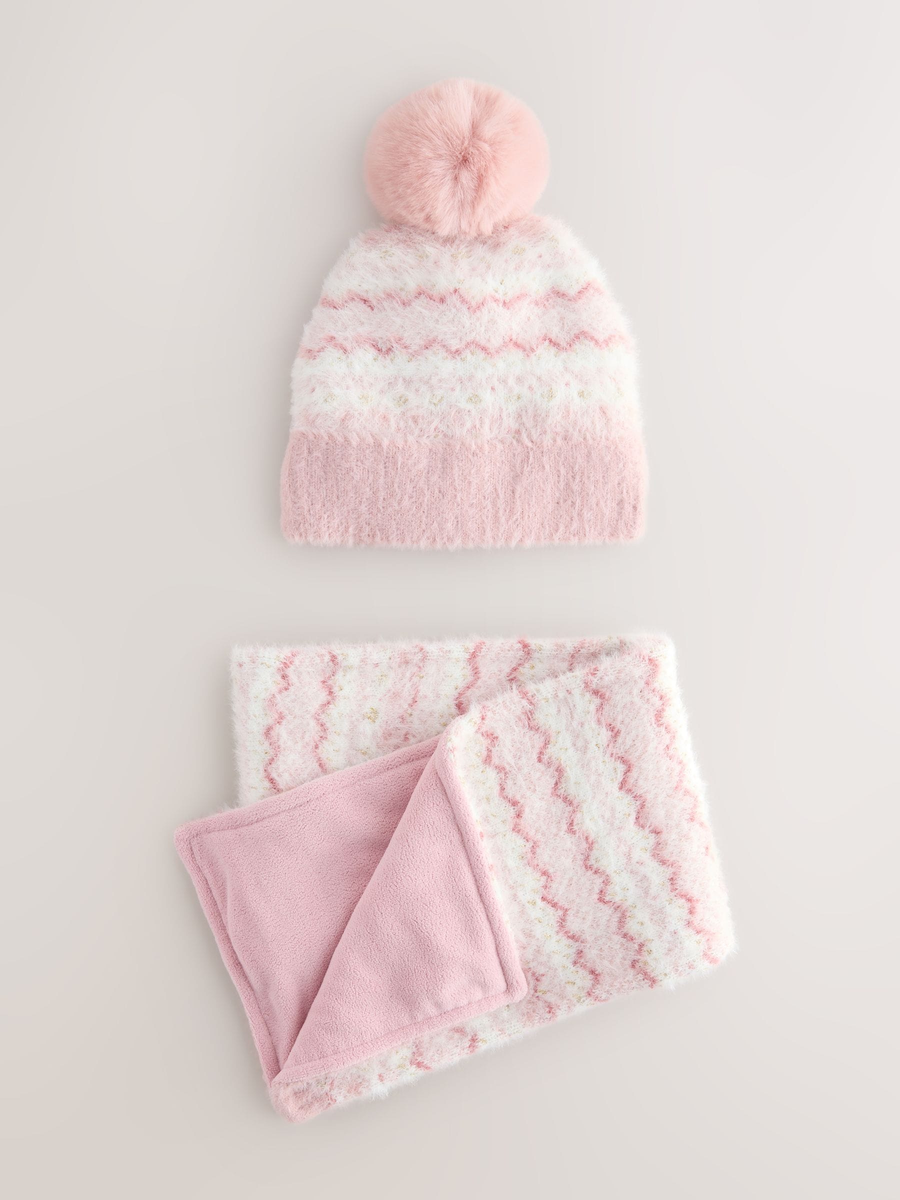 Roze Fairisle-patroon - Set van beanie en snood (1-13jr)