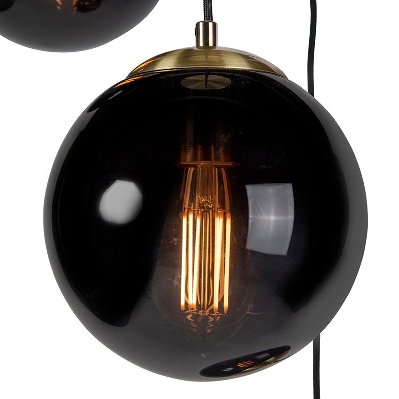 Art deco hanglamp messing met zwart glas 3-lichts - Pallon