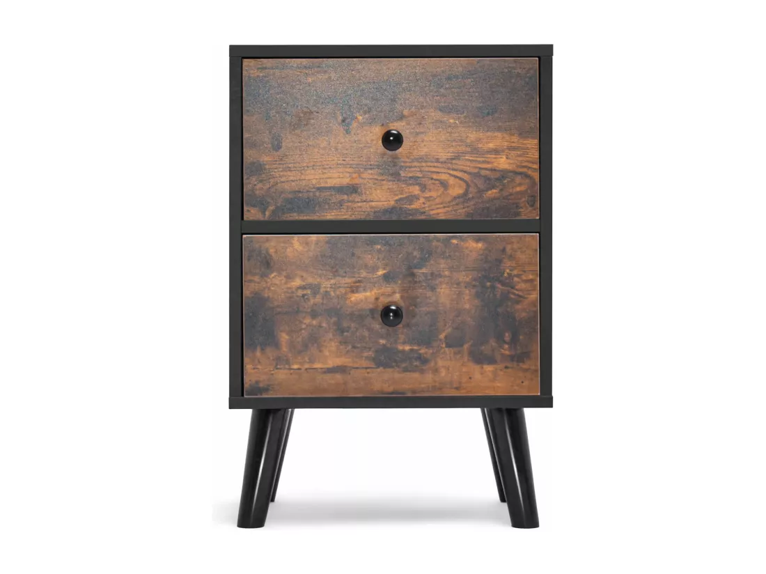 Rocco - Table De Nuit Design En Bois Avec 2 Tiroirs Industriels