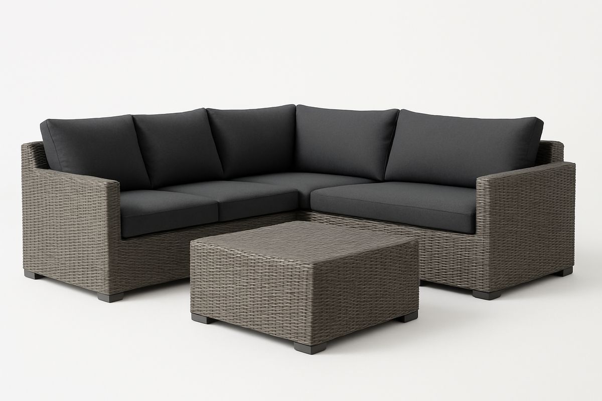 Ecksofagarnitur Polyrattan Anthrazit L-Form mit Couchtisch