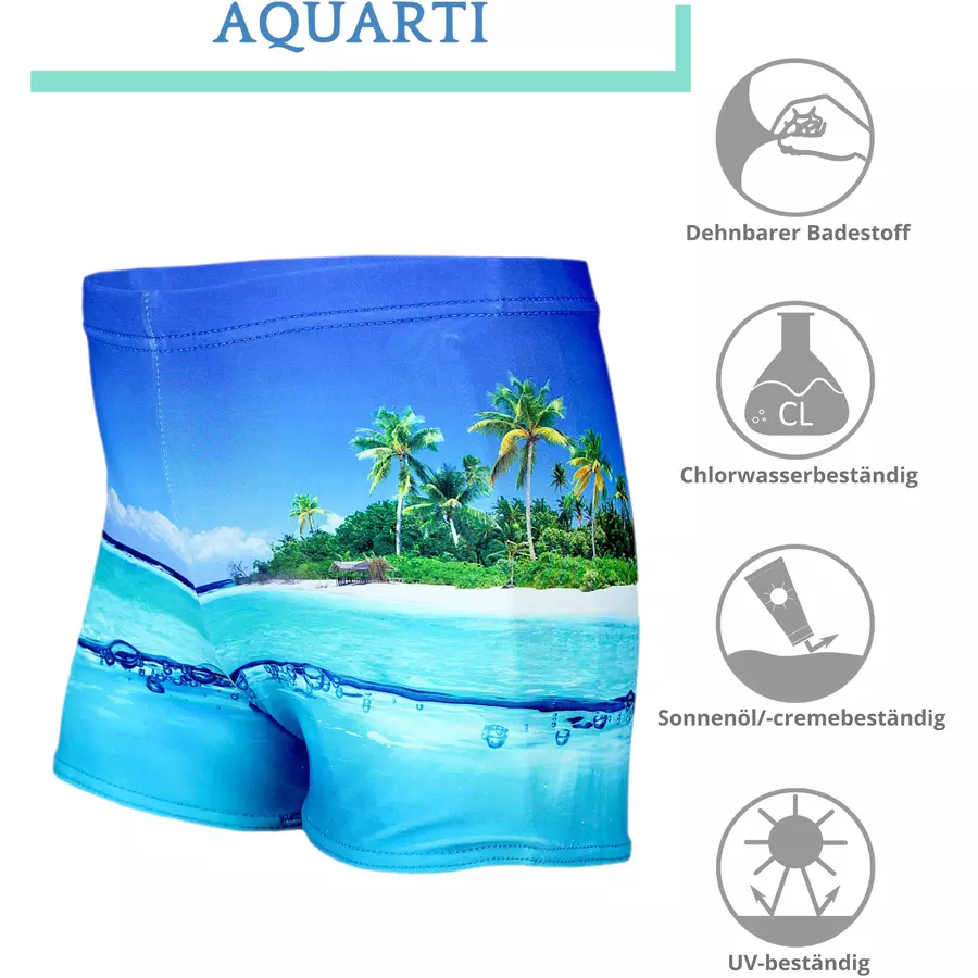 Aquarti Jungen Badehose Gestreift mit Motiven blau