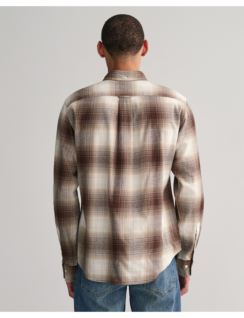 Regular Shadow Check Flannel Shirt Brown