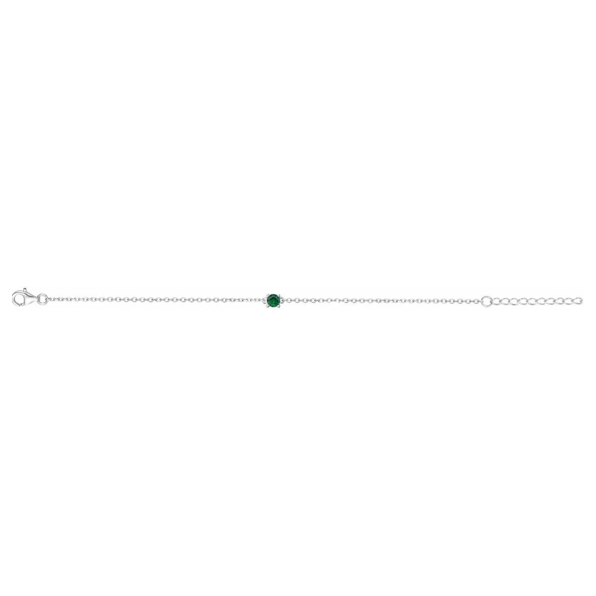 Bracelet souple mono-motif en Argent avec oxyde de zirconium vert emeraude