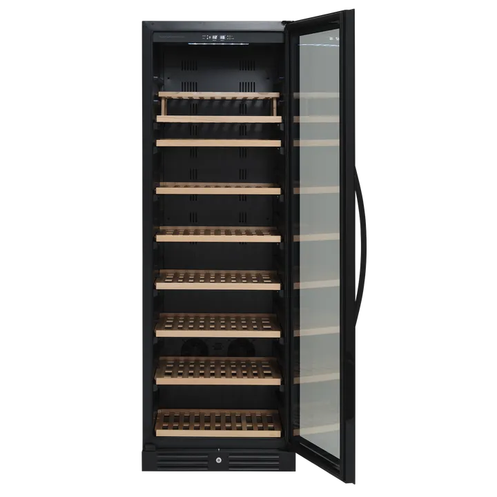 Scandomestic SV 111 B Premium Collection - Vinkøleskab - 1 Zone - bredde: 59.5 cm - dybde: 72.5 cm - højde: 176.4 cm - 426 liter - sort - Optil 126 flasker