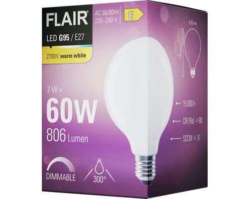 FLAIR LED Globelamp Dimbaar G95 E27/7W (60W) 806 lm 2700 K Warm Wit Mat