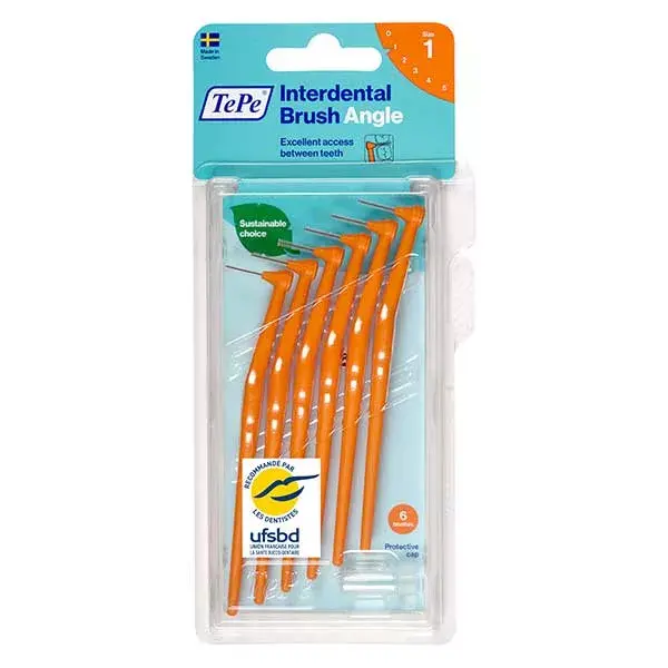 Escova interdental angular TePe Eco-Responsible ISO 1 / 0,45 mm, pacote com 6 unidades.