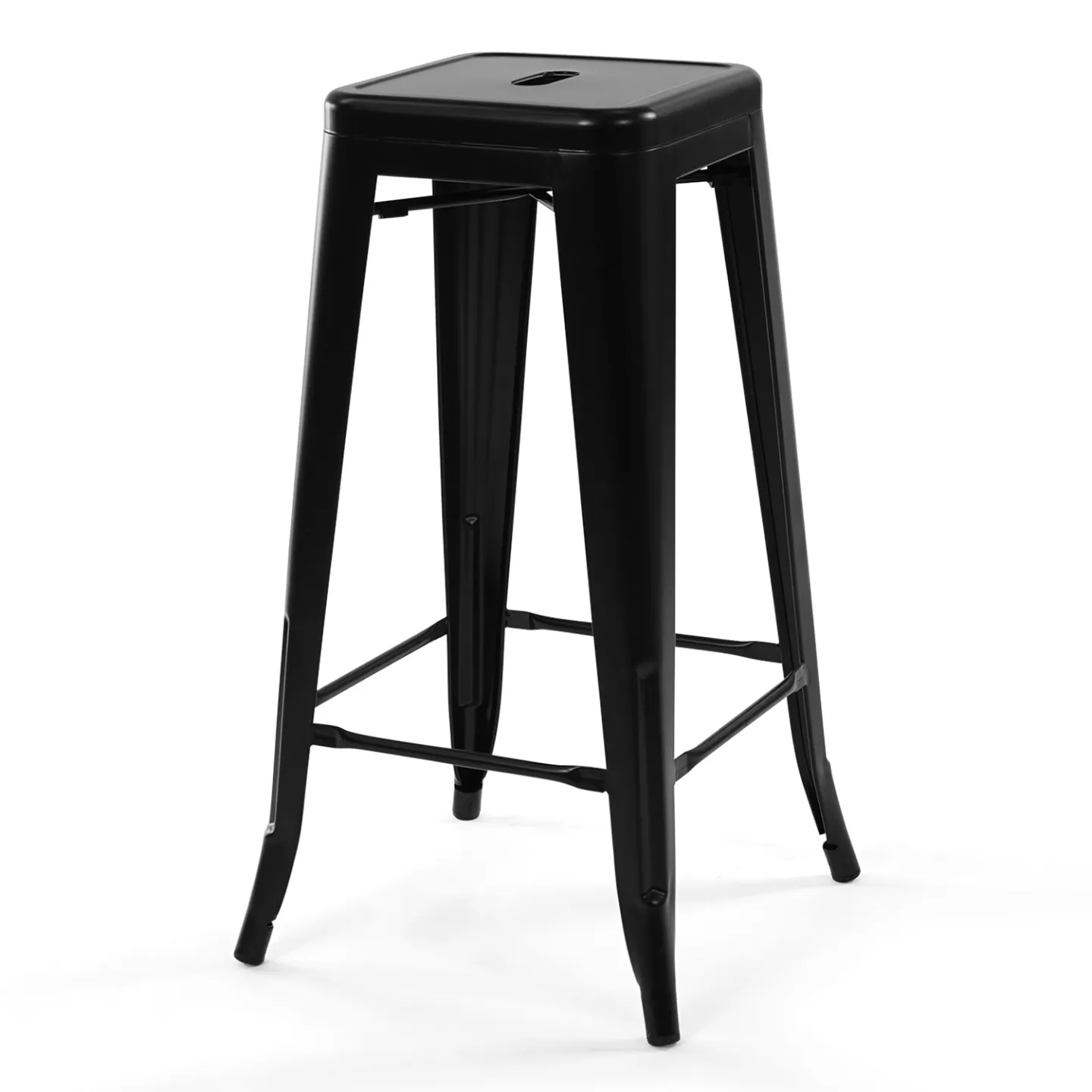 Lot de 4 tabourets de bar LENY métal noir mat empilable aspect brut factory