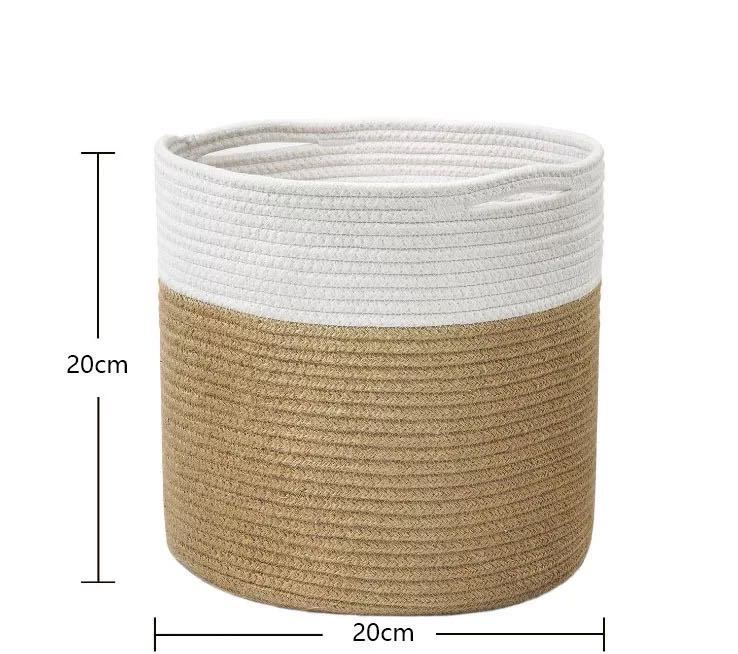 (Ø20cm) Baumwollseil Boho Blumentopf Korb Hygge Lifestyle Pflanzen Übertopf mit Griffen - Braun / Weiss