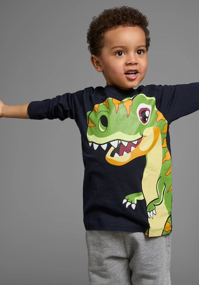KIDSWORLD Langarmshirt »CURIOUS DINO«, Langarm,  Basic-Passform,  peppiger Druck