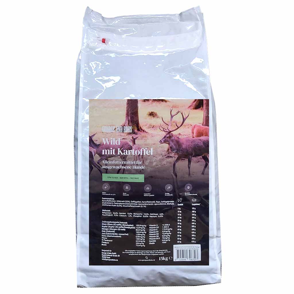 Hundefutter Trockenfutter für Hunde Wild und Kartoffel 15 kg MHD:8.3.25