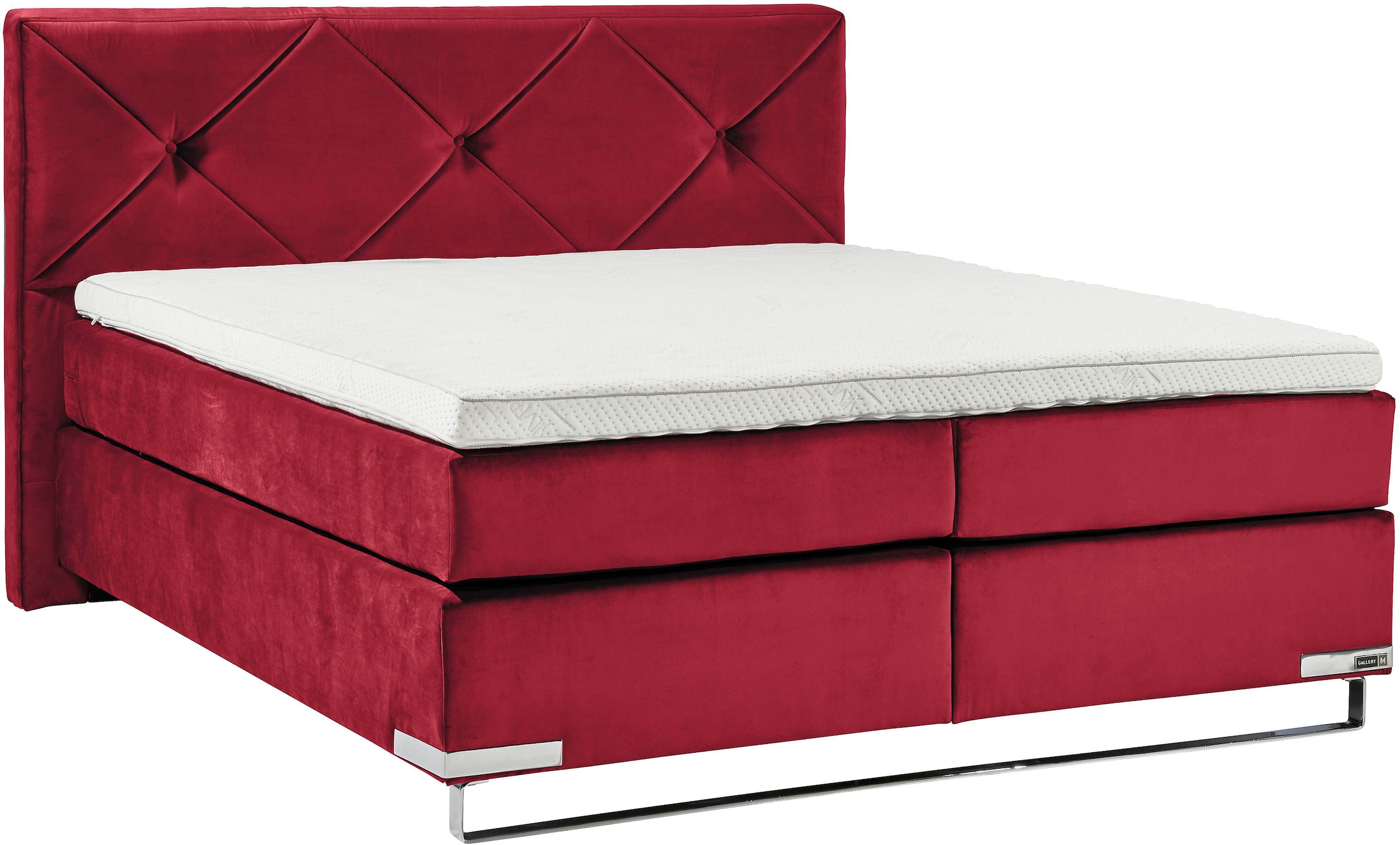 GALLERY M branded by Musterring Boxspringbett »Dubai« Kufe in Chrom, 3 Härtegrade, Kopfteil mit Knopfheftung